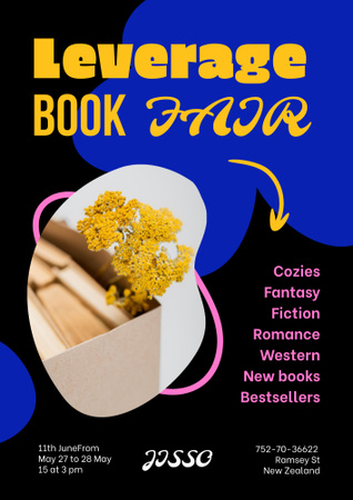 Book Festival Announcement with Flowers on Blue Poster B2 Design Template