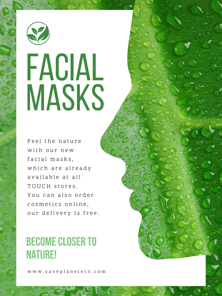 Facial Masks Ad with Woman's Herbal Silhouette Poster US Design Template