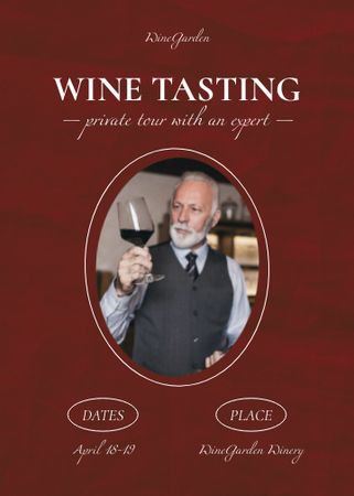 Plantilla de diseño de Wine Tasting Announcement with Elder Sommelier Invitation 