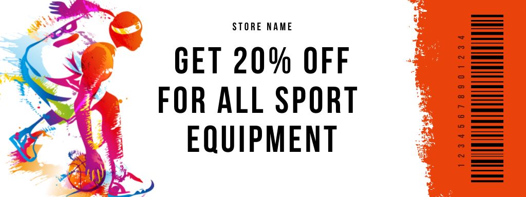 Sport Shop Promotion with Basketball Player Coupon Design Template