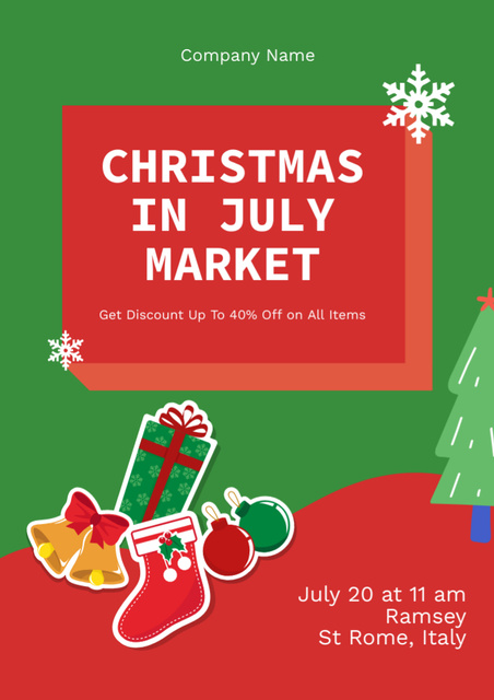 Enthusiastic Christmas Market in July With Symbols Flyer A4 Πρότυπο σχεδίασης