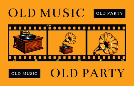 Old Gramophone Music Party Promotion Business Card 85x55mm Design Template
