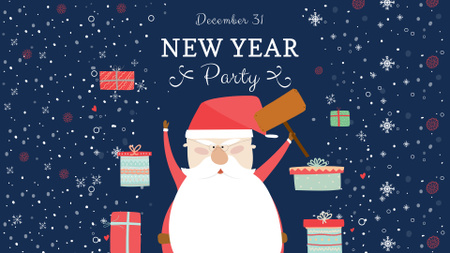 New Year Party Announcement with Funny Santa FB event cover Design Template