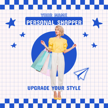 Anúncio do Personal Shopper em azul e branco Instagram Modelo de Design