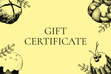Modèle de visuel Drawing of Traditional Easter Cakes on Yellow - Gift Certificate