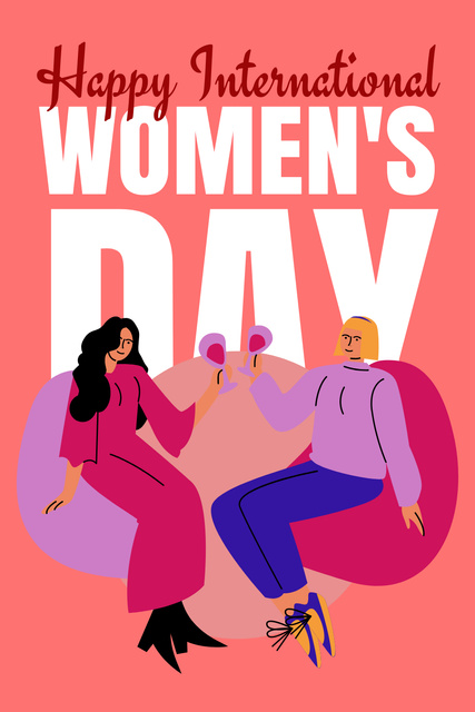 Illustration of Women celebrating International Women's Day Pinterest tervezősablon