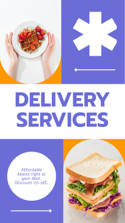 Modèle de visuel Annonce de services de livraison de nourriture avec Sweet Waffle - Instagram Story