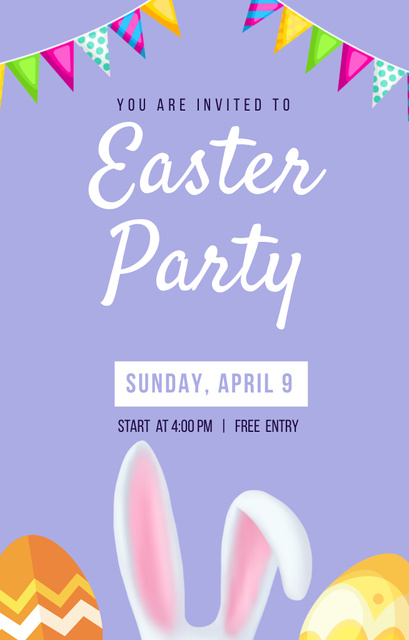 Easter Party Advertisement with Bunny Ears Invitation 4.6x7.2inデザインテンプレート