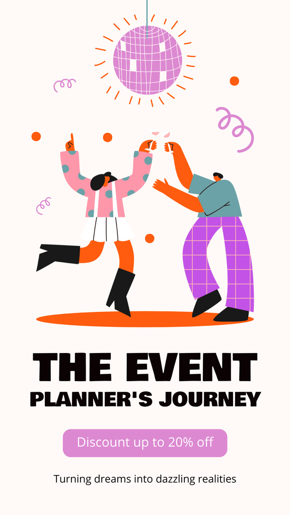 Designvorlage Planning Parties with Dancing Couple für Instagram Story