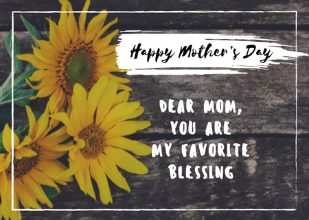 Happy Mother's Day Greeting With Sunflowers Postcard 5x7in Design Template