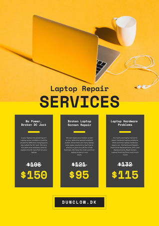 Designvorlage Gadgets Repair Service Offer with Laptop and Headphones für Poster