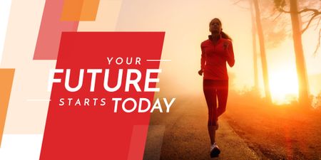 Motivational phrase and running young woman Image Design Template