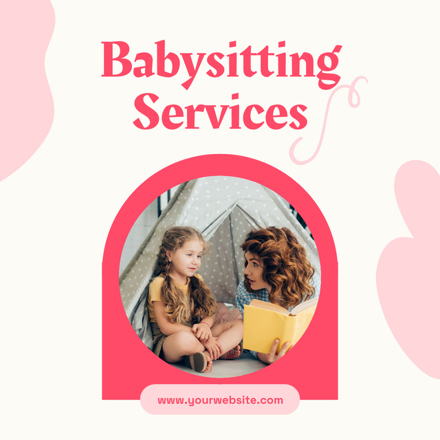 Advertisement for Babysitting Service with Nanny and Little Girl in Tent Instagram tervezősablon