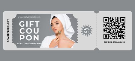 Platilla de diseño Woman Using Jade Roller on Face Coupon 3.75x8.25in