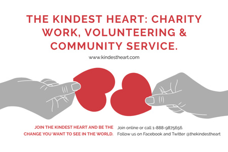 Platilla de diseño Charity Event Announcement with Hands Holding Red Hearts Flyer 4x6in Horizontal