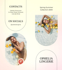 Lingerie Ad with Beautiful Woman in Pool with Lemons in Yellow