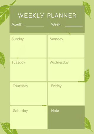 Summer green weekly Schedule Planner Tasarım Şablonu