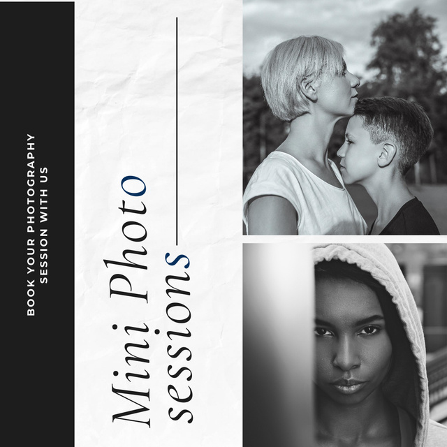 Designvorlage Mini Photo Sessions in Black and White Offer für Instagram