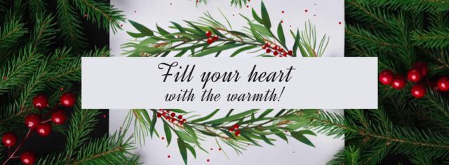 Holidays Greeting with Fir Tree and Berries Facebook Video cover Design Template