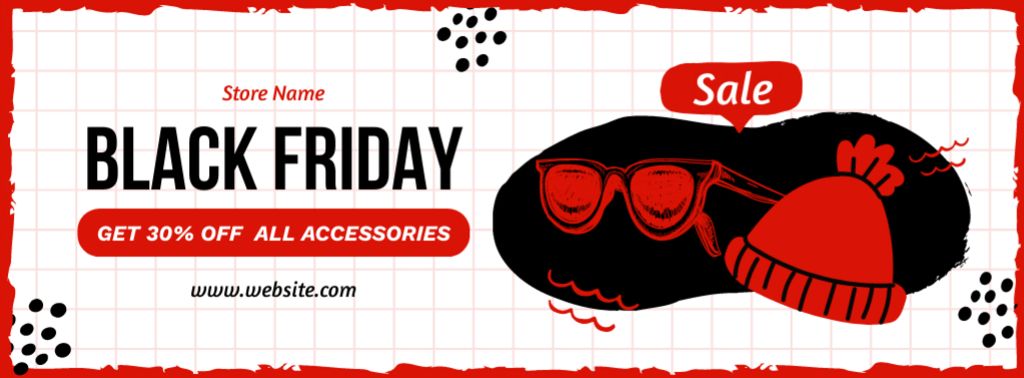 Black Friday Sale with Warm Hat and Sunglasses Facebook coverデザインテンプレート