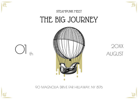 Event Offer with Vintage of Hot Air Balloon Flyer 5x7in Horizontal Design Template