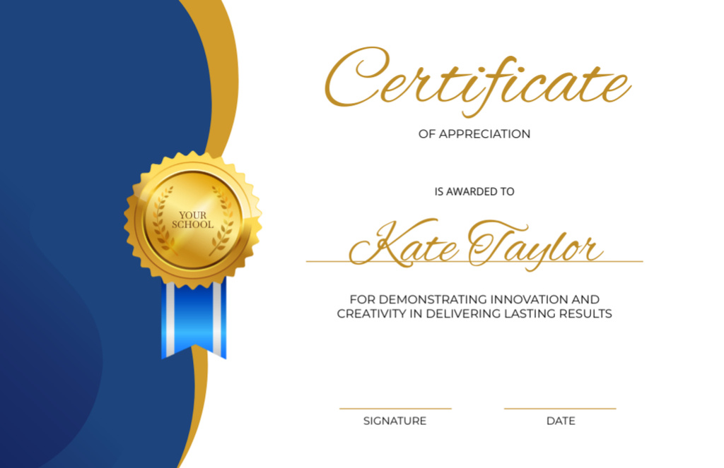 Award for Achievement on Blue Certificate 5.5x8.5in Design Template