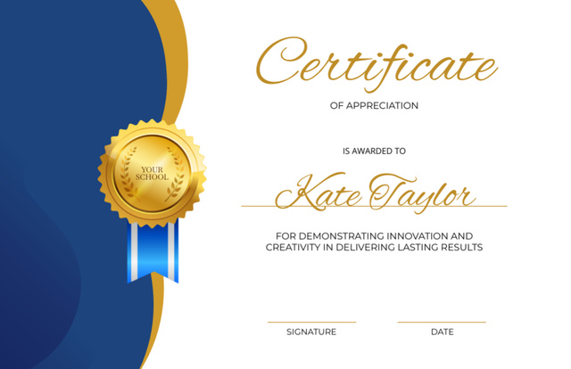 Szablon projektu Award for Achievement on Blue Certificate 5.5x8.5in