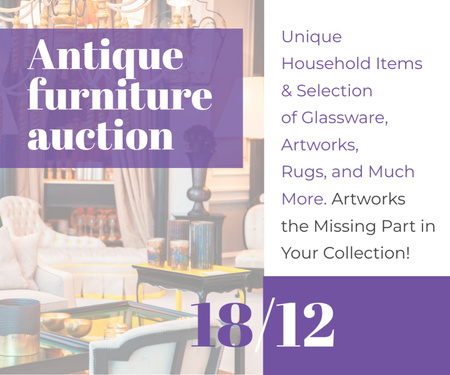 Ontwerpsjabloon van Medium Rectangle van Antiek meubelveiling met vintage houten stukken