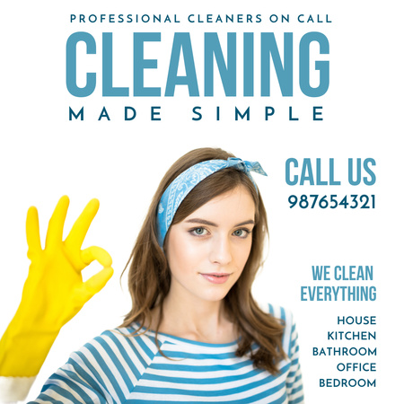 Cleaning Service Ad with Girl in Yellow Gloved Instagram Design Template