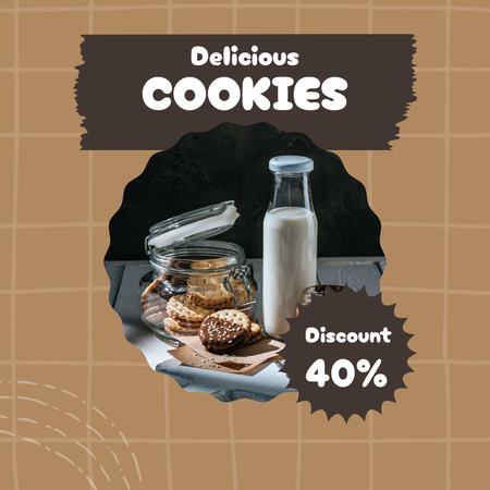 Delicious Cookies Offer with Milk Bottle Instagram tervezősablon