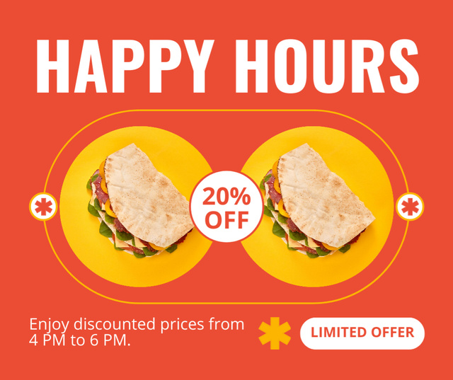Platilla de diseño Happy Hours Promo with Limited Offer Facebook