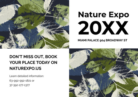 Designvorlage Ankündigung der Naturausstellung mit Abbildung von Blättern für Flyer A5 Horizontal