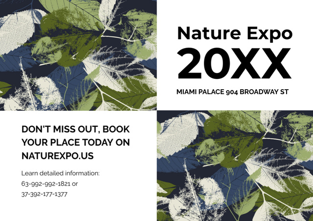 Plantilla de diseño de Nature Exposition Announcement with Illustration of Leaves Flyer A5 Horizontal 