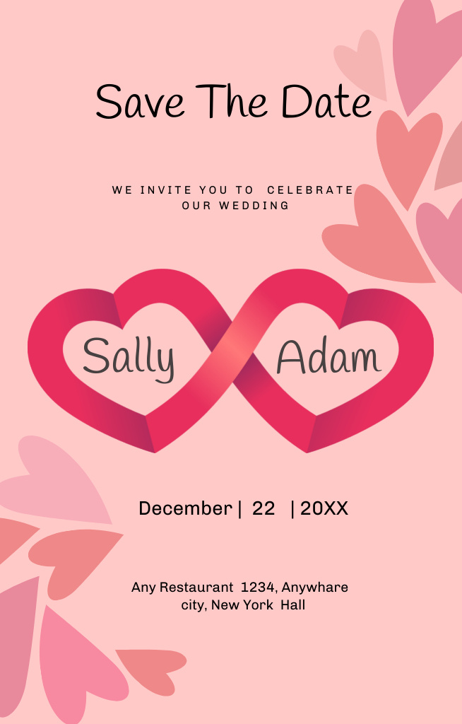 Save the Date of Wedding on Pink Invitation 4.6x7.2in Design Template