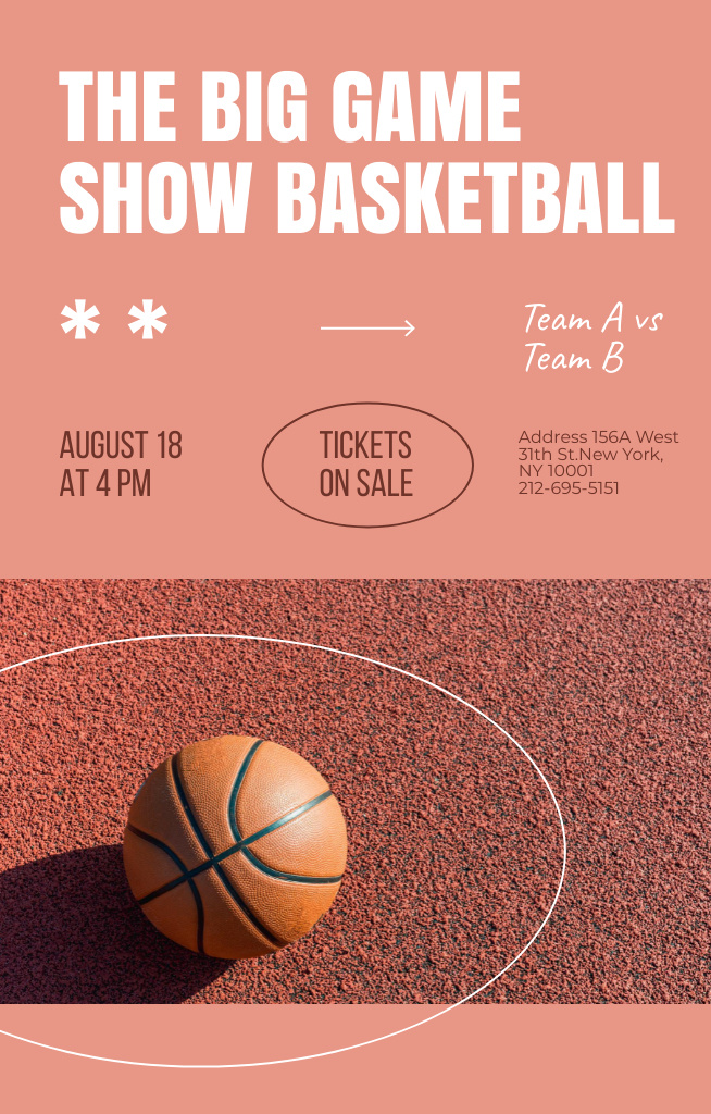 Basketball Game Announcement on Brown Invitation 4.6x7.2in Design Template