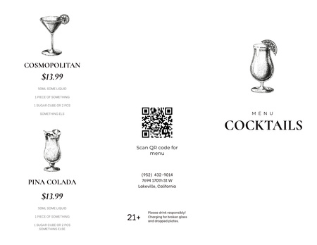 Cocktails Menu Announcement Menu 11x8.5in Tri-Fold Design Template