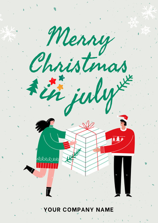 Modèle de visuel Joli couple célébrant Noël en juillet avec un cadeau - Flyer A6