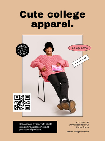 College Apparel and Merchandise with Guy in Hat Poster US Design Template