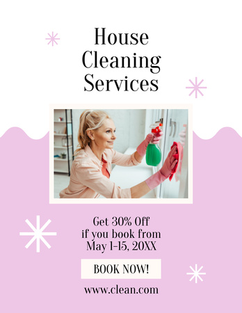Cleaning Service Offer with Woman Washing the Window Flyer 8.5x11in Design Template