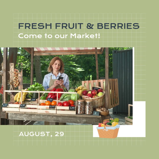 Fresh Fruits And Berries On Farmer's Market Animated Postデザインテンプレート