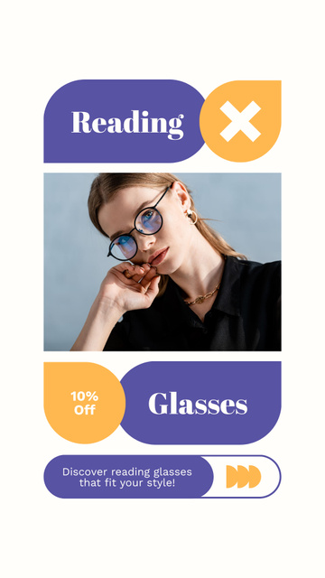 Ontwerpsjabloon van Instagram Story van Discount on Reading Glasses with Young Beautiful Woman