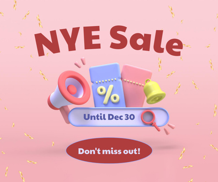 New Year Sale Announcement with Megaphone Facebook Design Template
