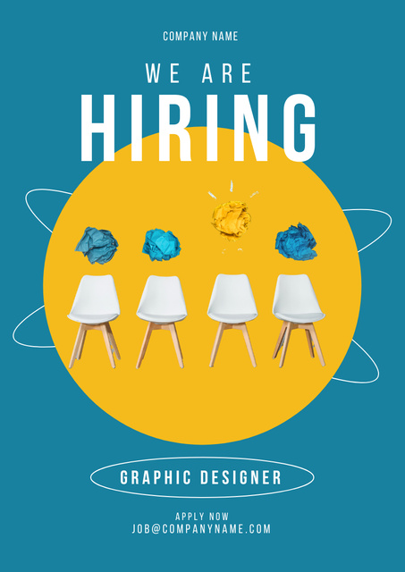 Graphic Designer Vacancy with Chairs in Yellow Circle Poster A3 Design Template