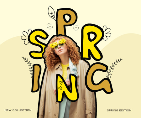 Designvorlage Spring Sale with Redhead Woman with Glasses für Facebook