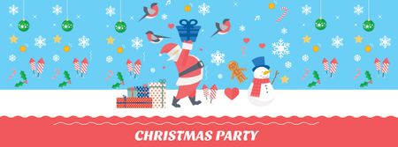 Christmas Party Announcement with Santa and Snowman Facebook cover Modelo de Design