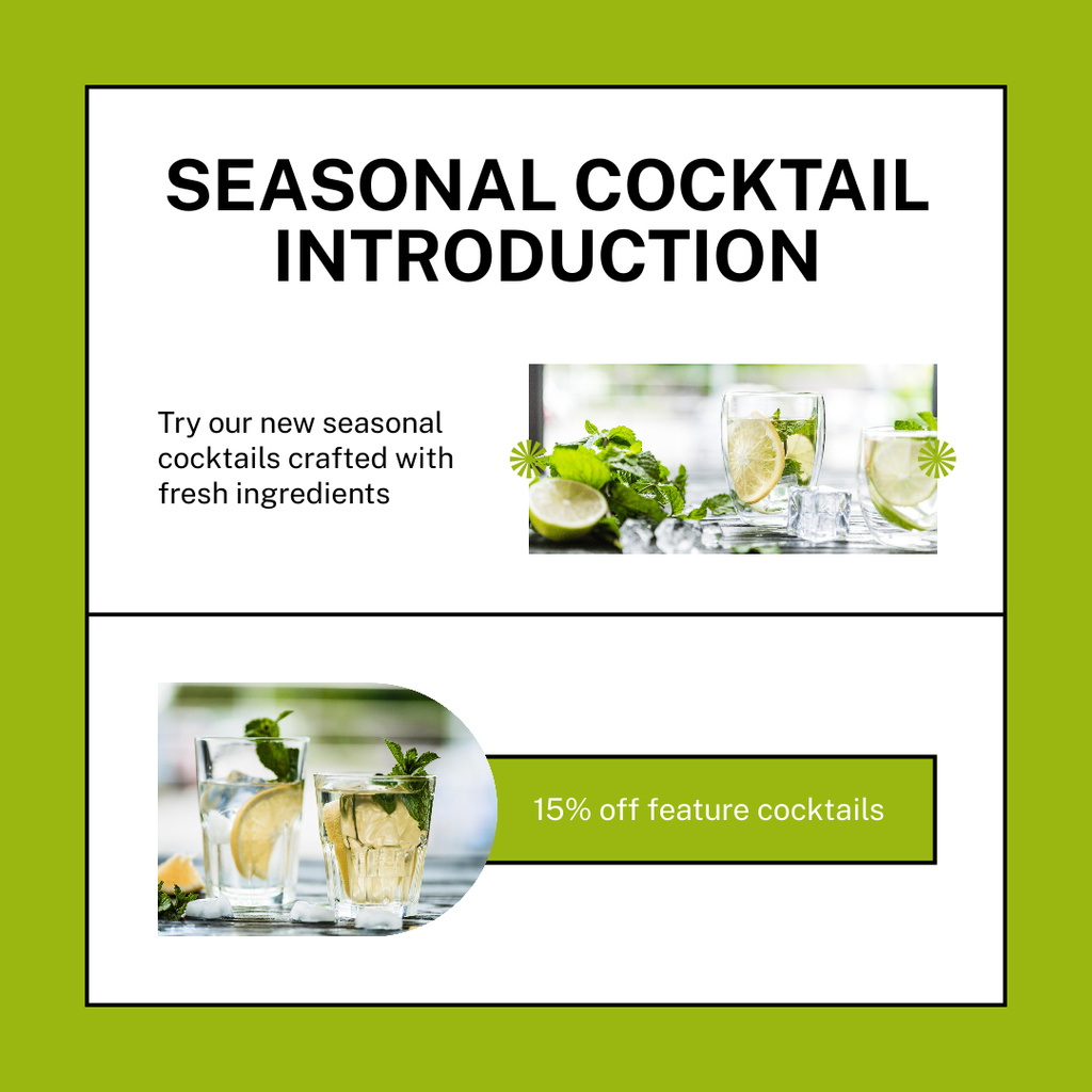 Discount on Seasonal Cocktails Made with Best Fresh Ingredients Instagram Design Template