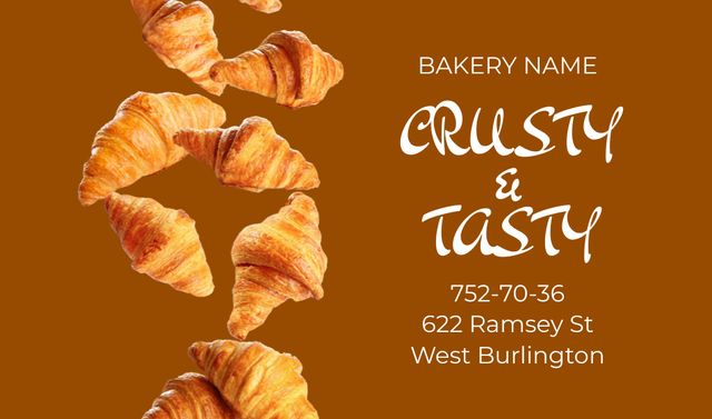 Bakery Services Offer with Sweet Croissants Business card Modelo de Design