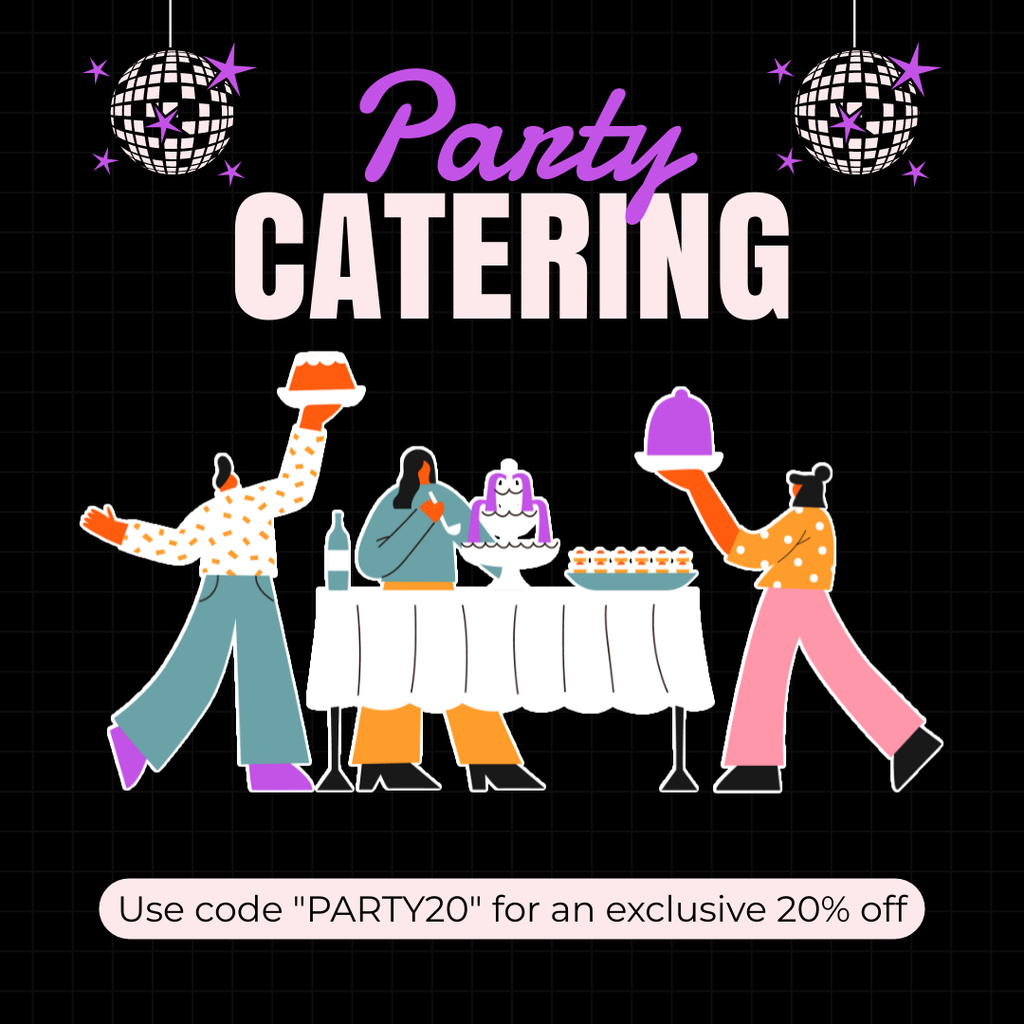 Designvorlage Party Catering Service Ad with People on Celebration für Instagram