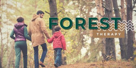 Family walking in Autumn Forest Twitter Design Template