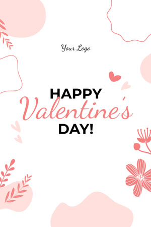 Valentine's Day Greeting with Cute Pink Illustration Postcard 4x6in Vertical Design Template